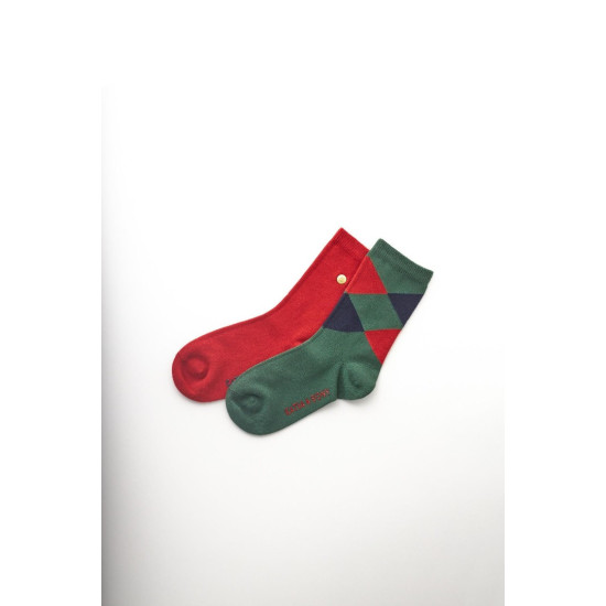 Katia Bony Erkek Çocuk Çizgi Desenli Zımba Detaylı 2 li Soket Çorap Yeşil-Bordo