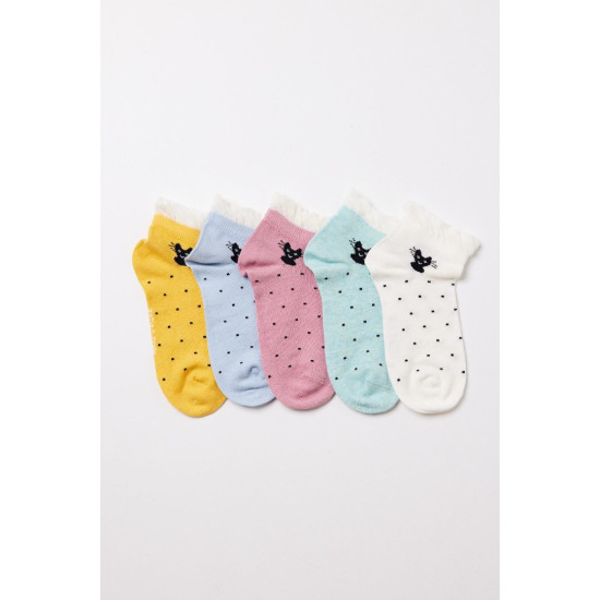 Katia Bony Kız Çocuk Kedi Desenli 5'li Patik Çorap
