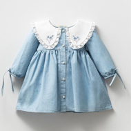 Lily Yaka Nakışlı Denim Elbise 