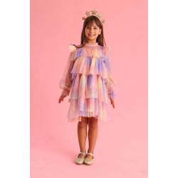 Varak Yıldız Baskılı Katlı Tül Elbise