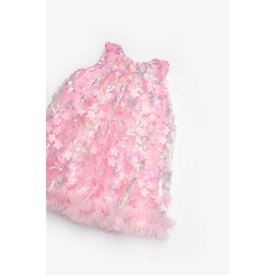 Lily Çiçek Kabartmalı Elbise